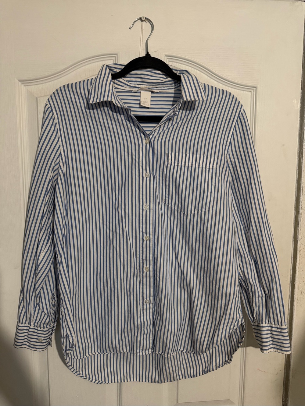 H&M Blue and White Vertical Stripe Button-Down Oversized Shirt